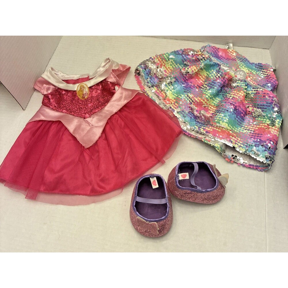 Build-A-Bear Disney Princess Aurora Pink Dress,Sequined Dress, Butterfly Shoes